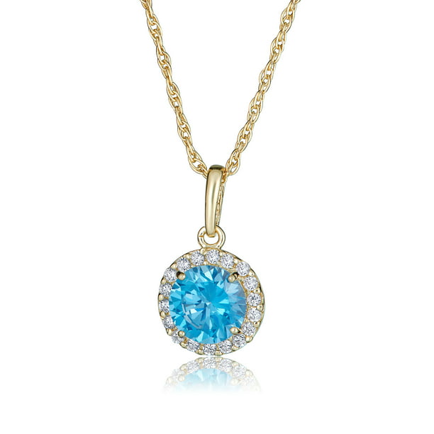 10K Yellow Gold Simulated Diamond CZ Princess-cut Halo Pendant Necklace with 18 Chain 